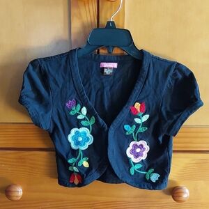 Lola Black Cropped Embroidered Cotton Shrug